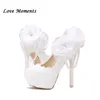 Dress Shoes Sweet White Lace Flower Wedding High Heel Women Party Performance Platform Bridal Pumps Ladies