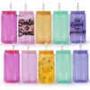 Tumblers USA Warehouse Gelee Farbe 16oz Sublimation Glass Tumbler Saft Jar Iced Getränk Soda Getränke Bier Dose Tassen Kaffeetassen mit farbigen Deckel Strohhalmen