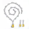 Super Shiny Big Square Yellow Cubic Zirconia Stone Wedding Bridal Necklace Earrings Party Costume Smyckesuppsättningar för kvinnor T0726 240411