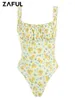 Costumi da bagno femminile Zaful di costumi da bagno monopezzo Ditsy Floral Bust Ruffle senza battuta di risonanza di pancia a back-bumping da bagno