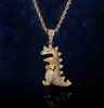 Naszyjniki wiszące Kreatywne kreskówki dinozaur mrożone z sześciennego naszyjnika cyrkonu fajny bioder biżuterii prezent dla mężczyzn Party5172154