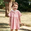 Sukienki dziewczynki Amila Childrens Ubranie Dziewczynki Sukienka 2022 Summer Sute Pink Blue Dekolt Sukni