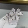 Anelli di gioielli di fascia alta per le donne Vannleff Pure Silver Tre fiori Tre foglie Anello di diamanti a diamante Full Diamond Ploriti con erba d'oro oro 18K Prova Precision Originl