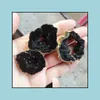 Loose Gemstones 6Pcs Gold Plated Black Color Nature Quartz Druzy Geode Connector Drusy Crystal Gem Stone Pendant Beads Jewelry Finding Ot0Vz