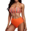 Women's Swimwear Fashion Y2K Striped Bikini High Waist Swimsuit Thong Sexy Pads Women Trend Tropical Brazilian Beach Bathing Suit Outfit