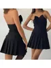 Casual Dresses 2024 Fashion Simple Style Women Summer Mini Evening Dress Black Sleeveless Off Shoulder Bow Tube Top