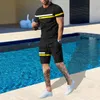 Sommer -Herren -Sets Stripe 3D Tracksuit Modekleidung für Mann T -Shirts Shorts 2 -teilige Outfit Casual Anzug übergroße Streetwear 240402