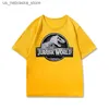 Magliette 2023 film caldo giurassic park regalo di compleanno 2-9 t-shirt divertente t-shirt dinosauro t-shirt top abbigliamento per bambini nome personalizzato Q240418