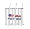 US Local Warehouse 20oz Sublimation Straight Tumblers Blanks White Stainless Steel Vacuum Insulated Slim DIY 20 oz Cup Car Coffee Mugs White GG0418