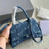 Denim Clutch Bags Crossbody Bag Arc Hobos Handbag Purse Women Underarm Bag Retro Metal Letters Hourglass Handbags Wallets Embossed Letter Detachable Strap