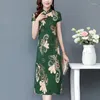 Casual klänningar vår sommar mode rund nacke cheongsam kort ärm kvinnor klänning tryck sexig vestidos de fiesta chic kvinnliga kläder