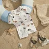 Endelar MA Baby 0-3y nyfödd småbarn Baby Boy Girl Swimsuit Dinosaur Coconut Tree Kort ärm Swimsuit Beach Suit Q240418