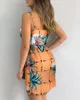 カジュアルドレスファッション2024夏のエレガントなVネックプリントレースアップラップセクシードレスの女性服の衣装