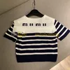 Striped Knitted T shirt Designer Navy collar Letter Tops Jacquard Short Sleeve Sweaters Miu Women Crew Neck Pullover Top