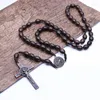 Choker Rosary Naszyjnik Vintage Jezus Cross Cross Catholic Brown Wood Peads Modlitwa religijna biżuteria dla mężczyzn kobiety