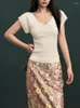 Jupes fleur paillettes midi jupe haute taille élégante brodée dos floral divisé 2024 printemps / été en vêtements de femme