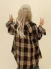 Blouses pour femmes Houzhou Plaid Chemises Femmes Harajuku All-Match Long Sleeves High Street Chic Sweet Casual Loose Streetwear Simple College