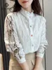 Blouses pour femmes, chemise de broderie en coton d'automne