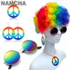 Fournitures de fête 4 pièces Hippie Costume Accessory Suit 50s 60s 70s Collier coloré Collier d'oreille Earget Eaux Paix Charme Halloween Bash