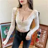 كبار مصممي السيدات الربيع الجديد ملهى ليلي v-neck مثير شبكة الدانتيل الدانتيل للسيدات زائد الحجم تحت spice girl top