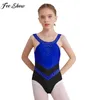 Stage Wear Kids Girls Ballet Dance Leotard Figura Picking Rhythmic Gymnastics Acrobatics Costume Sleeveless Sintestone Sheer Mesh Bodysuit