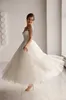 Prinzessin Kurzes Hochzeitskleid 2024 Eine Linie Schatz Spaghetti -Gurte Dot Tüll Bridal Party Kleid Schnürung Rückenlänge Custom Made Vestidos de Novia