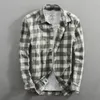 Chemises décontractées pour hommes printemps et automne vintage Chine Style classique Plaid Coton Longte manche bleue