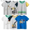 Tシャツ漫画の掘削機シャツ男の子2024夏の新しい子供服服の子供用TシャツコットンボーイズトップドロップシッピングQ240418