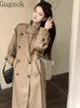 Vestes féminines Gagaok Femmes 2024 Automne Hiver Solid Solid Double Breasted Bouchle Mid Longueur Khaki Coat Style British Style Casual