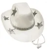 Beretti Cappello da cowboy traspirante per adulti con paillettes Star Pattern Curved Brim Fedora Fedora Regolable Chin Rope