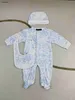 Nieuwe pasgeboren jumpsuits peuter kleding maat 52-80 Designer Baby Crawling Pak Infant Cotton Bodysuit Scarf Comfortabele hoed 24 aapril