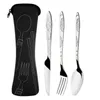 3PCS / Set Set en acier inoxydable Dîner Set Portable Travel Camping Cutlery Table Varelle Dingel Varelle Kit de camion avec sac en tissu