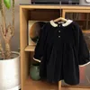 女の子のドレスキッズ太い子供服レース長袖ベルベットガールズレッドドレスレンブラックイード誕生日冬の服のマッチ