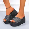 2024 Fashion Solid Color Womens Slippers Versatile Wedge Heel Open Toe Beach Shoes Thicksoled 240410