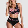 Women's Swimwear Swimsuit High Waist Bikini Set V Neck Two Piece Color Block Front Twisted Summer Brazilian