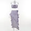 Kantar Kwiatowy Y2K Sukienki plażowe Kobiety Kobiety Summer Backless Top Ruffles Nieregularna spódnica BodyCon Maxi Dwuczęściowe pasujące zestawy 240410