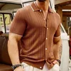 Herren lässige Hemden Herren gestrickt kurzärmelig Schleicher Fit Button-up-Stelltimen für Männer Sommer-Stricken Polo Streetwear