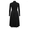 Casual Dresses French Retro sjal långärmad lapptäcke klänning stilfull nisch fancy show tunt svart rent lust kjol
