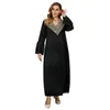 Casual klänningar V-ringningsbroderier Abayas för kvinnor Autumn Winter Robe Longue Femme Musulmane Dubai Abaya Kaftan Turkiet Islam Muslim Dress