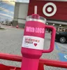 ماء زجاجة الولايات المتحدة الأمريكية 40 أوقية مركبة Tumbr Cosmo Pink Flamingo Stainss Steel Vantines Cup Home Cup مع غطاء يد السيليكون وجيلًا من القش نفسه