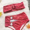 Women's Swimwear Porka Dot Bikini Bandeau Swimsuit Kawaii Cut Out Irregular Rings Women Two Piece Bikinis Sets Mujer Bathing Beach Thong