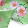 Luxury 100% twill silk scarf women headband printing green flower 65cm square bandana foulard ladies hair scarves headscarf warp 240408