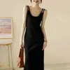 Podstawowe sukienki swobodne 2024 NOWA Minimalistyczna sukienka Lazy Styl Spirs Sleka Bez rękawów sukienka Solidna Kolor Sukienka dla kobiet