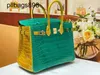 Feito artesanal 7A Bolsa Bokns Bikns Genuine Couro colorido Crocodilo Pele âmbar verde Amarelo 25cm feminino com 8i8w