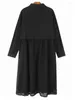 Casual Dresses Women Black Lace Hem Big Size Elegant Midi Shirt Dress Round Neck Long Sleeve Fashion Tide Spring Autumn X704
