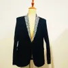 Siyah erkek ceket ışıltılı rhinestones ince blazers resmi stüdyo damat gelinlik balo parti erkek şarkıcı sahne performans kostüm