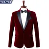 W męskiej Blazer Velvet Single Bered Jacket Formal Groom Tuxedo Slim Wedding Party Sukienka Firma Casual Male Suit 240409