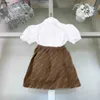 Classics girls dress suit baby tracksuits Summer kids designer clothes Size 90-150 CM Short sleeved shirt and diamond studded skirt 24April