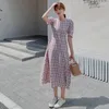 Feestjurken 2024 Vintage mode Blue Boho Plaid Beach Sundress Summer Chic Sexy Prom Runway Midi Dress Elegant Women Bodycon Vestidos