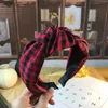 Hoofdbanden retro plaid geknoopte hoofdband haaraccessoires hoofdbands voor vrouwen mode klassiek rooster haarband knoop tulband meisje hoofddeksel y240417